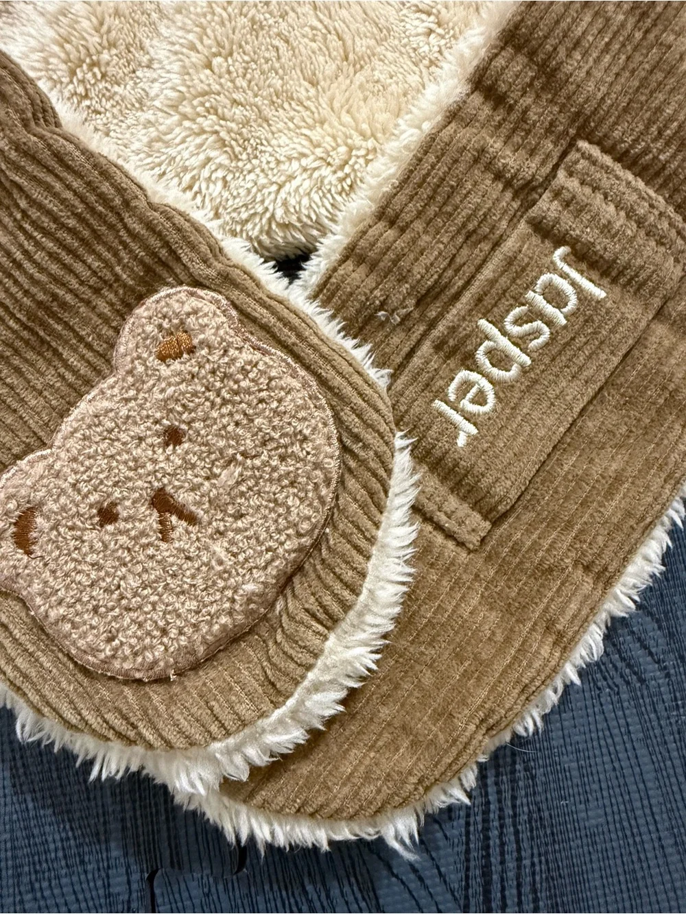 Kids Brown Teddy Corduroy Scarf - Cozy Plush Lined